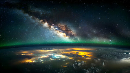 Earth Seen From Space With Milky Way Galaxy