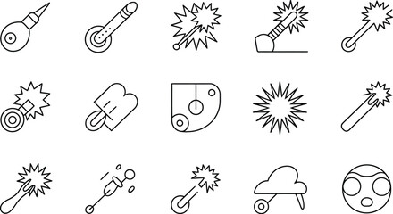 A collection of various line art icons including tools food and other miscellaneous objects arranged neatly