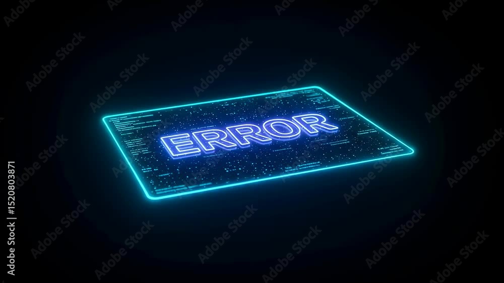 Poster glowing error text on a futuristic data display. system malfunction and problem concept with digital
