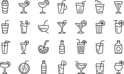 Collection of various cocktail and drink icons in a grid pattern against a white background