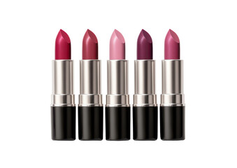 Fototapeta premium set of different colored lipsticks in shades of red isolated on white or transparent png