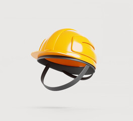 Construction safety helmet for worker 3d render icon. Yellow builder, engineer or contractor protection hard hat, miner cap. Isolated solid plastic headwear, labor safe concept. 3D illustration