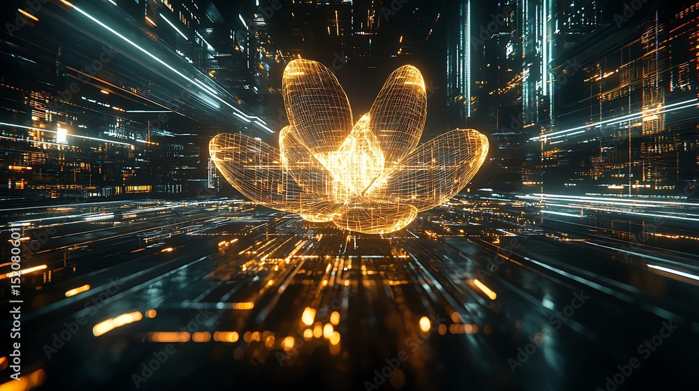 Aufkleber digital lotus flower visualization futuristic environment 3d graphic design abstract technology dyna