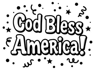 Fototapeta premium God Bless America graphic design with patriotic theme. Stylish text with confetti elements displayed on a white background. Patriotic design. use for print media or web -