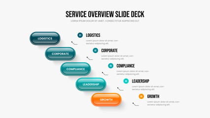 Advertising Insight 5 Option Diagram Presentation Template. Sales Performance Frame Design Vector Illustration. Modern Forecast Five Step Infographic Slide Layout.