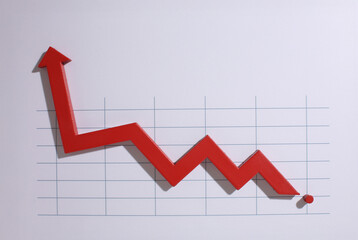Multicoloured arrows pointing up and down. Symbolise growth progress, success in business finance. Rising bars of graphs represent market trends, return on investment, business development, financial