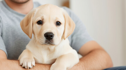 Golden retriever puppy and their warm family