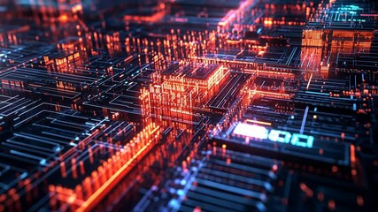 Abstract Digital Circuitry: Glowing Network of Data - Powered by Adobe