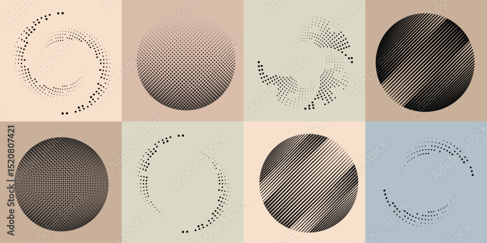 Poster lines and dots in circle form .rotate rounded shape vector illustration .rotating dots form a circle