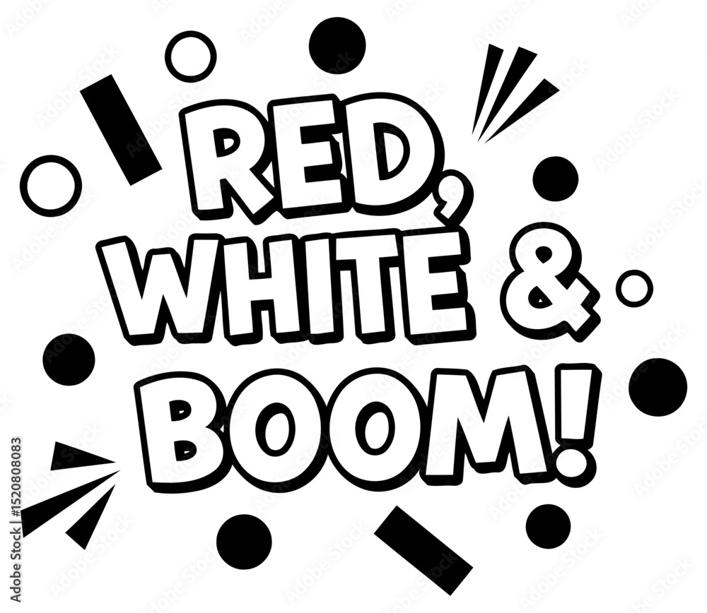 Poster red. white and boom graphic design with no demographic details. statement graphic art with stylized 