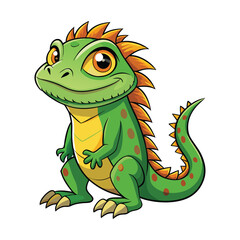 Obraz premium Cute cartoon green iguana reptile illustration