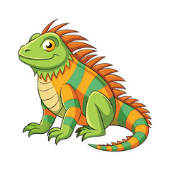 Fototapeta premium Cartoon green and orange iguana illustration