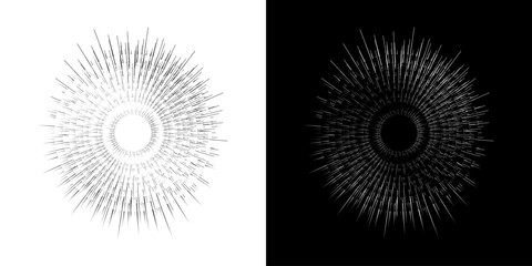 Dynamic abstract spiral sound wave rhythm lines. Circular spiral sound wave rhythm of lines. Circular futuristic abstract lines, black and white background.	
