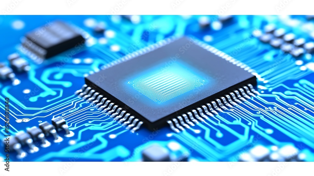 Poster cutting-edge technology microchip design electronics lab close-up image high-tech environment profes