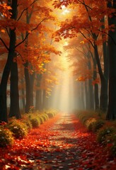 vivid autumn leaves trail nature pathway serenity colorful foliage seasonal change woodland walk, trails, forest, tranquil, scenic, canopy, landscape, red