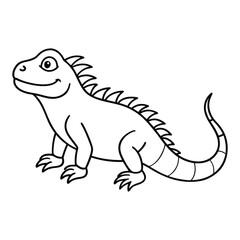 Fototapeta premium Cute cartoon iguana illustration line art