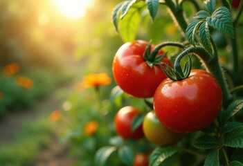 lush green tomato vines ripe fruit organic garden nature growth abundance freshness agriculture harvest, vegetable, plant, leaf, flora, bush, crop, produce