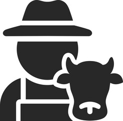 Farmer solid icon used in livestock farming, dairy production, and animal husbandry designs.