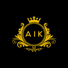 Initial AIK Letter Linked Logo for business and company identity. Modern AIK Letter Logo Vector Template with modern trendy golden logo.
