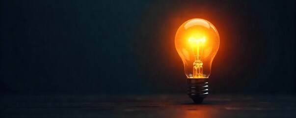 A glowing lightbulb illuminates a dark background, symbolizing inspiration and new ideas The bright light casts a soft glow, perfect for concepts of innovation and creativity , energy, light