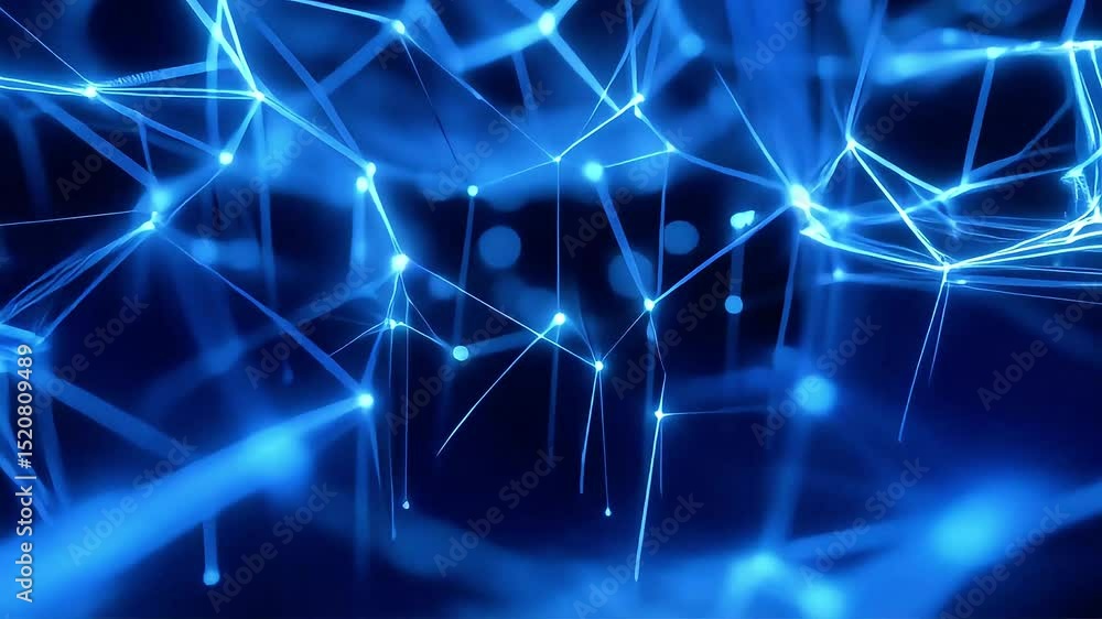 Aufkleber abstract blue network: glowing lines and nodes in motion