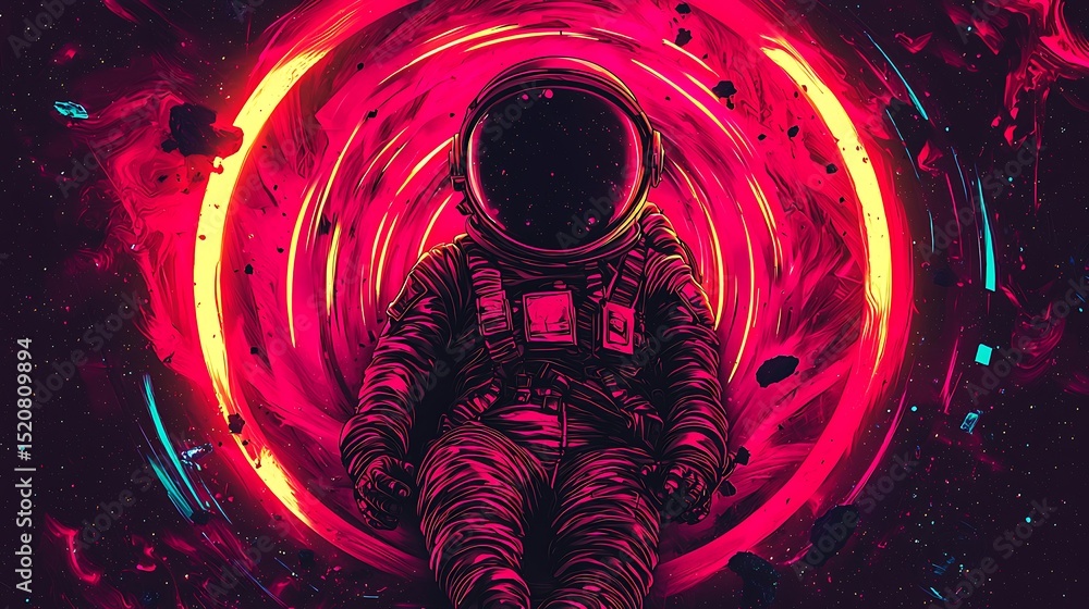 Poster astronaut exploring a cosmic vortex outer space digital art sci-fi universe close-up space explorati