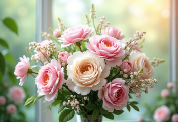 romantic bouquet arrangements soft pastel blooms floral design delicate colors lush garden inspired, roses, tulips, lilies, petal, blossoms, ornament, blush