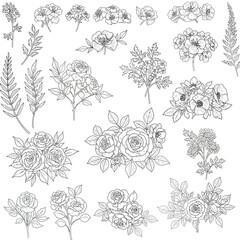 Seamless Monochrome Floral Pattern. Hand Drawn Floral Texture, Decorative Flowers, Coloring Book.