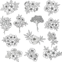 Seamless Monochrome Floral Pattern. Hand Drawn Floral Texture, Decorative Flowers, Coloring Book.