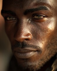 Obraz premium Dark-skinned man’s eyebrows with a thick natural shape. No grooming or makeup.