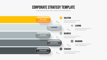Digital Introduction 5 Option Diagram Slide Design. Investor Campaign Frame Template Vector Illustration. Financial Visualization Five Step Infographic Slideshow Layout.