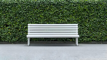 White Park Bench Against Green Hedge