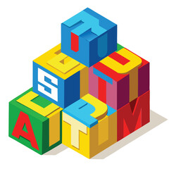 Fototapeta premium Stacked Colorful Isometric Blocks Forming Word AUTISM Educational Illustration for Children