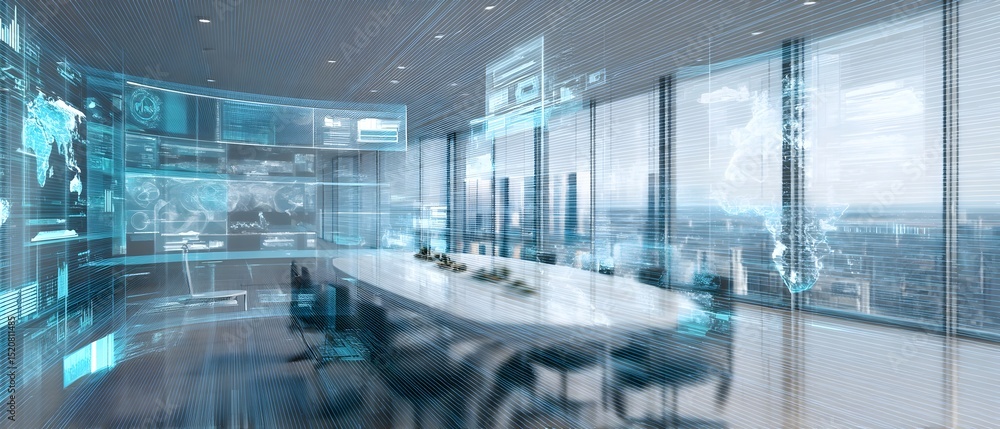 Poster virtual workspace for global with live data visuals