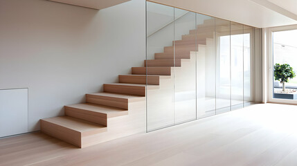 Fototapeta premium Modern Wooden Staircase Interior Design