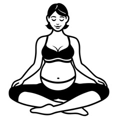 Yoga for pregnant women. Set of yoga poses for pregnant women. Asanas for pregnant women. Black vector silhouettes of pregnant women practicing yoga
