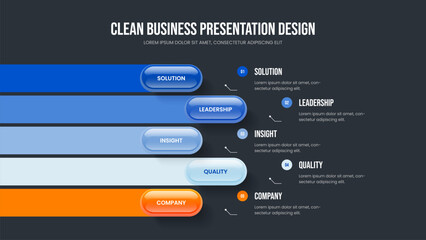Investor Planning 5 Option Diagram Frame Layout. Visual Proposal Slide Design Vector Illustration. Creative Insight Five Step Infographic Slideshow Template.