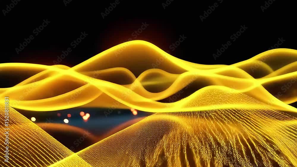 Poster Golden Waves Abstract Animation: Dynamic Particle Flow