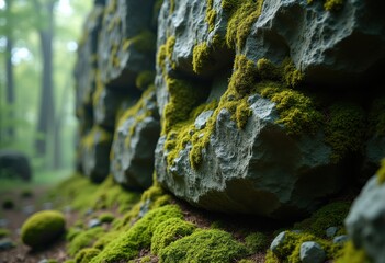weathered rock formation vibrant moss growth textured nature landscape detail, stone, vegetation, green, details, bark, mossy, earth, canyon, edge