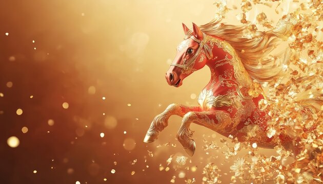 luxury red and gold chinese horse new year background,  2026 new year 