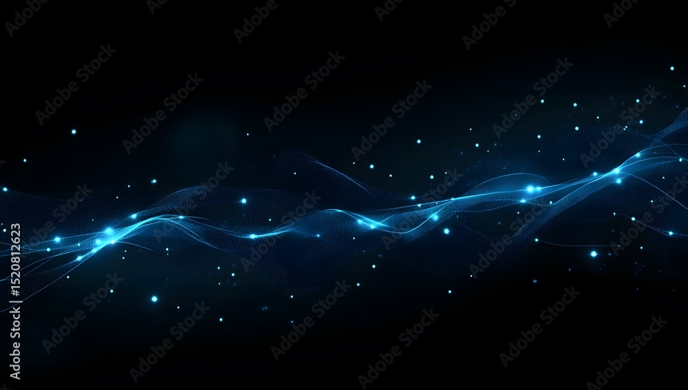 Poster abstract blue wave background with dots and lines, a digital technology concept design for a web ban