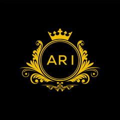 Initial ARI Letter Linked Logo for business and company identity. Modern ARI Letter Logo Vector Template with modern trendy golden logo.
