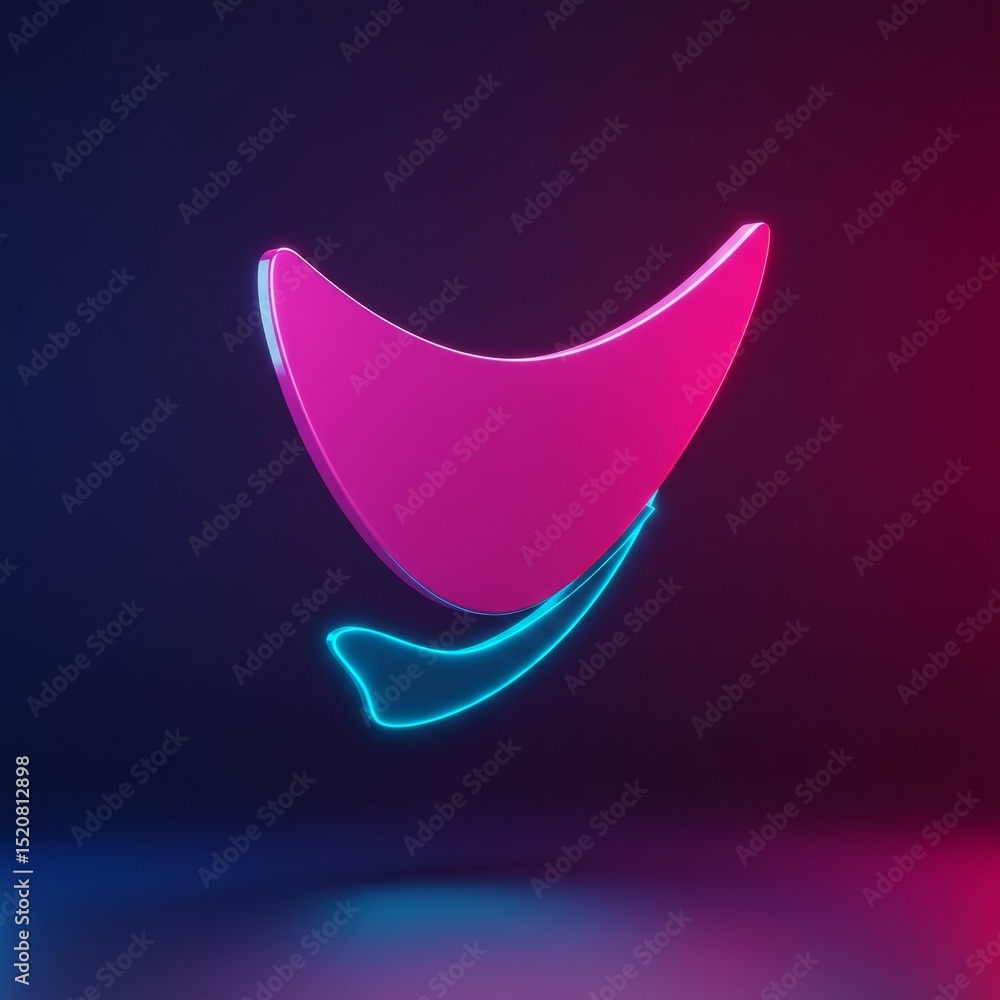 Aufkleber abstract neon pink and teal graphic element in a dark studio setting. 3d design object with a floati