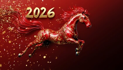 luxury red and gold chinese horse new year background,  2026 new year 