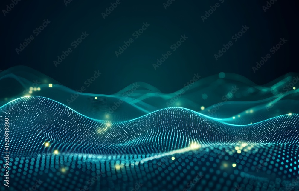 Poster abstract blue wave background with dots and lines, a digital technology concept design for a web ban