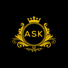 Initial ASK Letter Linked Logo for business and company identity. Modern ASK Letter Logo Vector Template with modern trendy golden logo.
