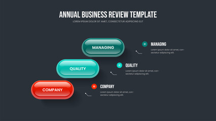 Enterprise Overview Three Option Infographic Slide Template. Investor Campaign Presentation Layout Vector Illustration. Service Innovation 3 Step Diagram Slideshow Design.