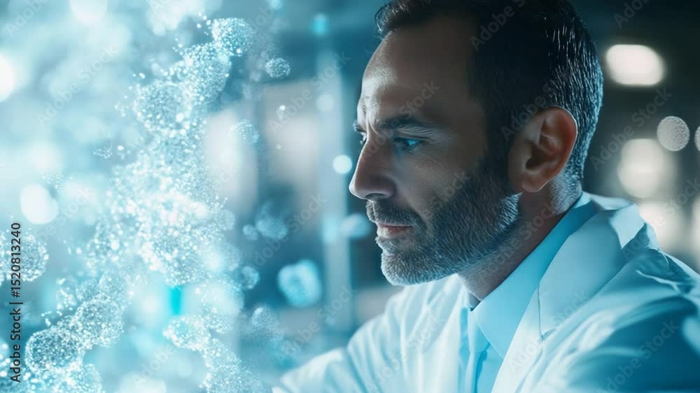 Aufkleber scientist examining a digital representation of molecular structures in a laboratory
