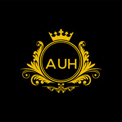 Initial AUH Letter Linked Logo for business and company identity. Modern AUH Letter Logo Vector Template with modern trendy golden logo.
