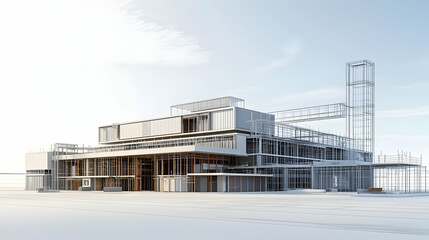 Fototapeta premium Unfinished Modern Industrial Building Under Construction